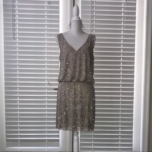 Xscape Nude Cocktail Dress with Silver Beads